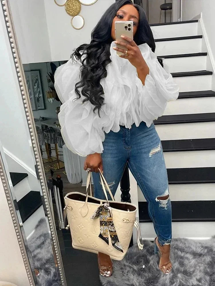 Cascading Petal Chiffon Blouse