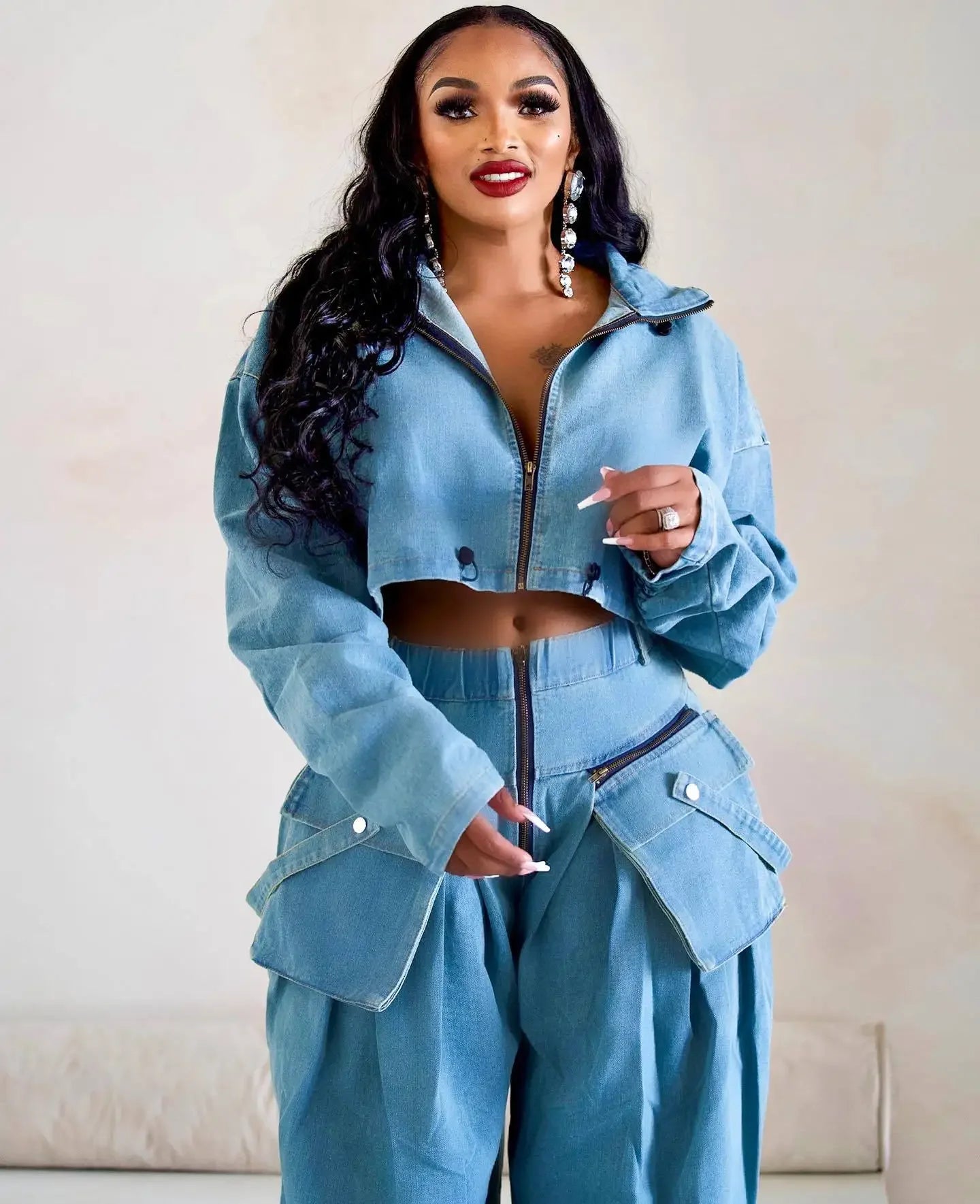 Denim Two Piece Wide Leg Set