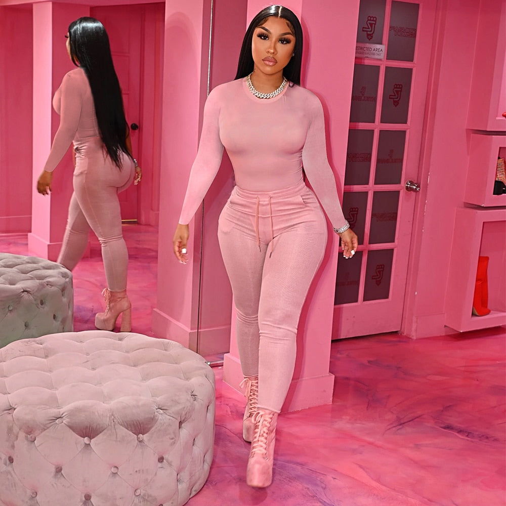 "Simone" Two Piece Sets Bodycon Tracksuit