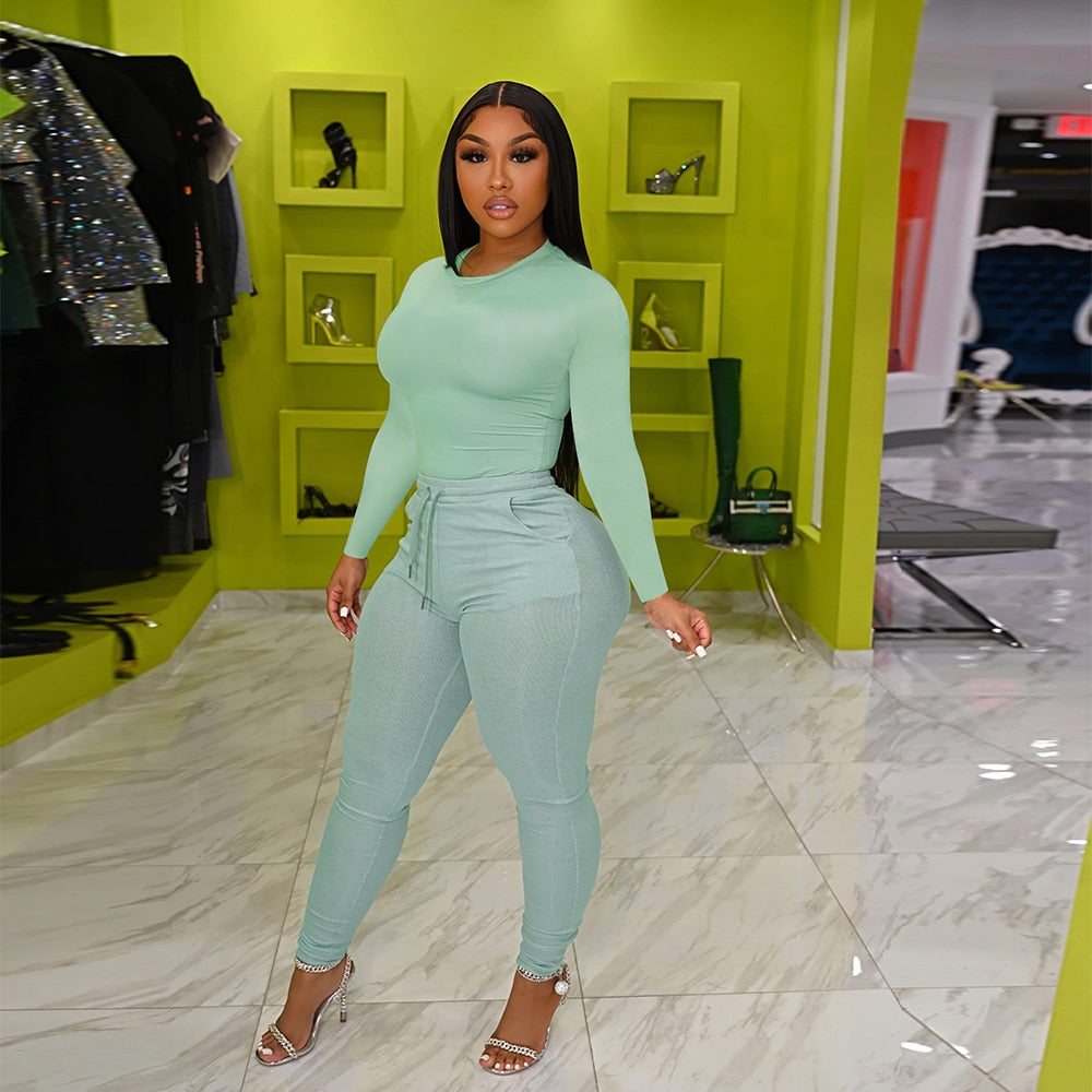 "Simone" Two Piece Sets Bodycon Tracksuit