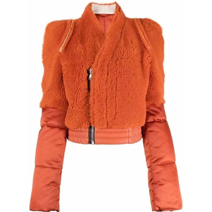 Plush Spliced Long Sleeve Short Thick Jacket