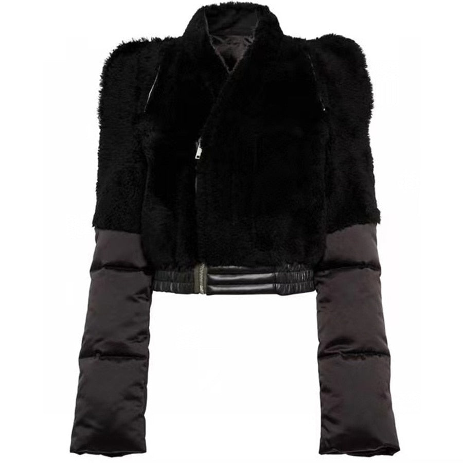 Plush Spliced Long Sleeve Short Thick Jacket