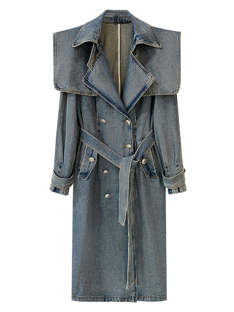 Denim Double Layer Sashes Coat