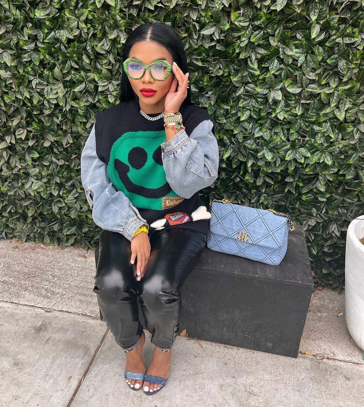 Cartoon Denim and Knit Pullover Sweater