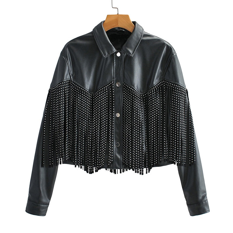 Loose Tassel  Faux Leather Jacket